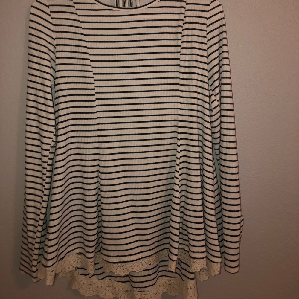 white and black striped blouse
